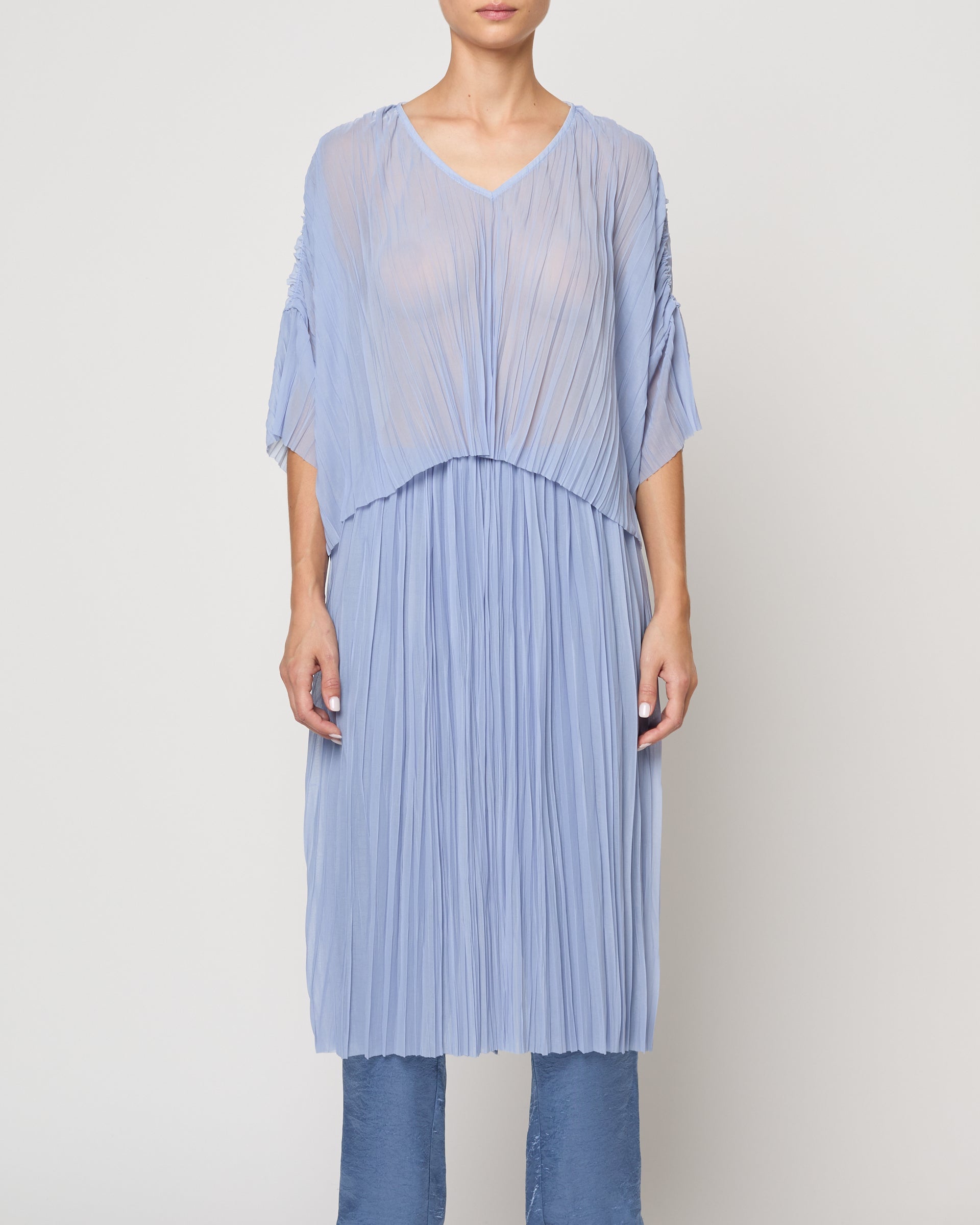 Atelier Delphine Flared Tee Random Pleats in Chambray Blue