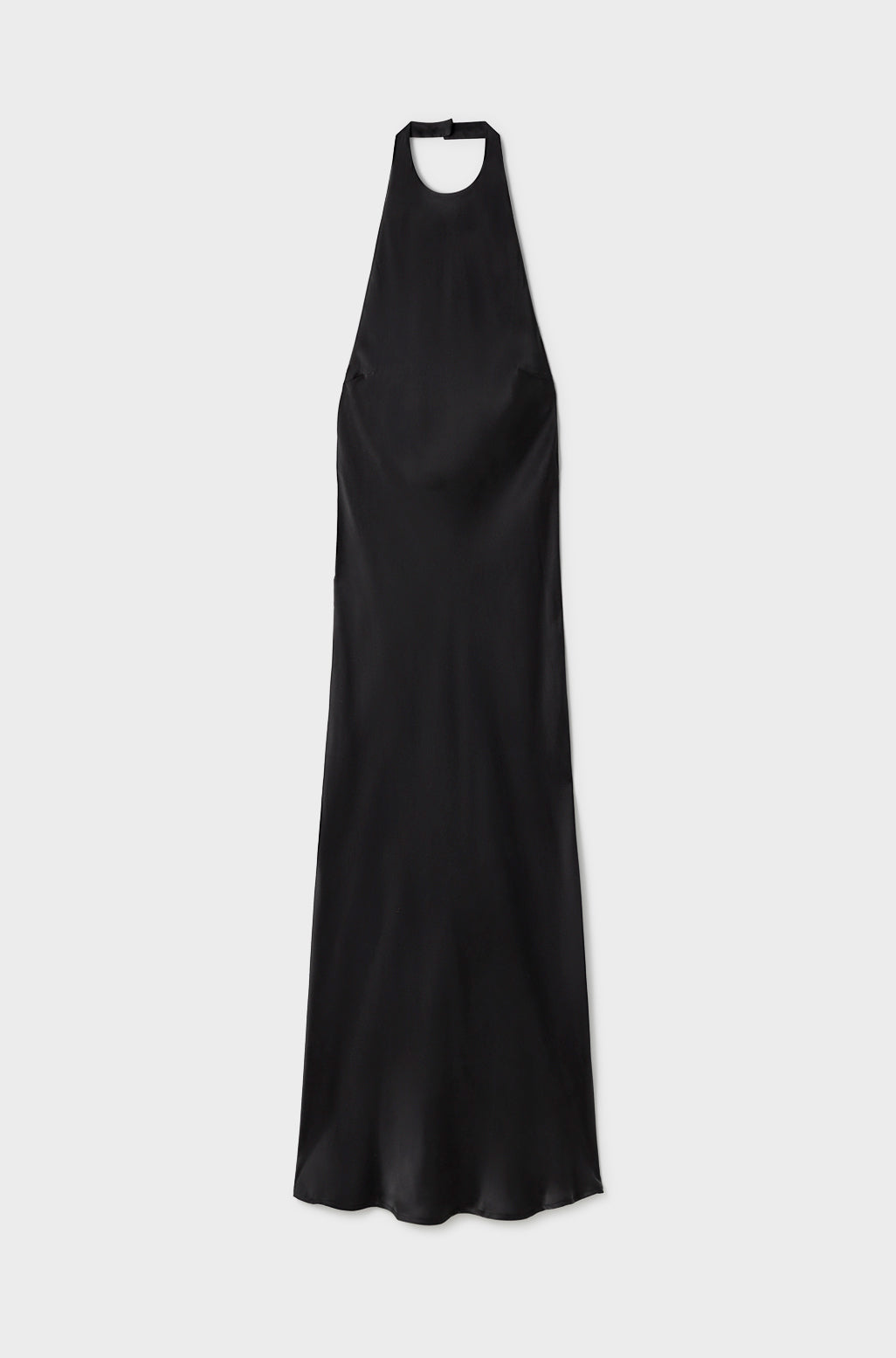 Black halter neck gown on a white background