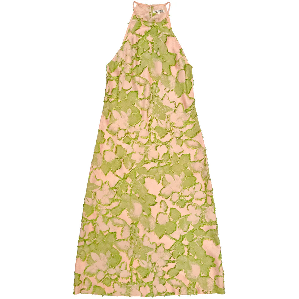 Ali Golden High Neck Bias Cut Dress in Pink Lime