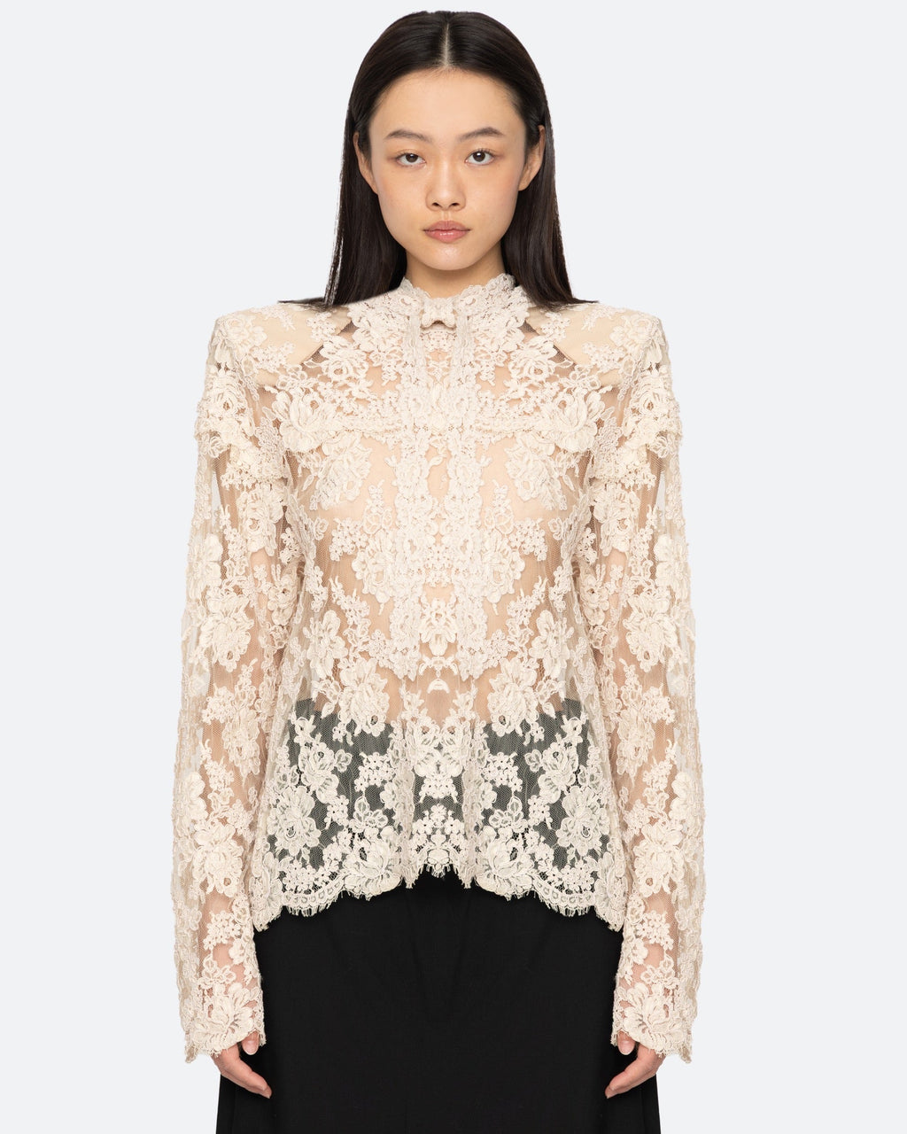 Sea New York Kirra Lace Tie-Neck Top in Cream
