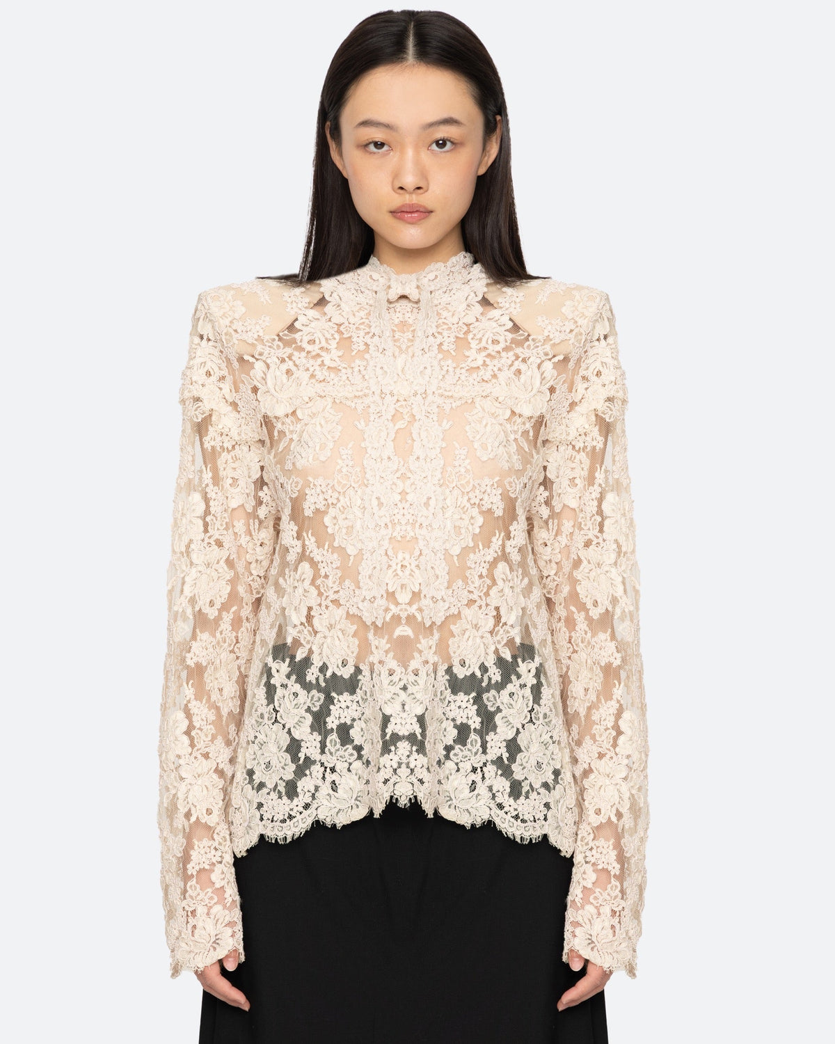 Sea New York Kirra Lace Tie-Neck Top in Cream