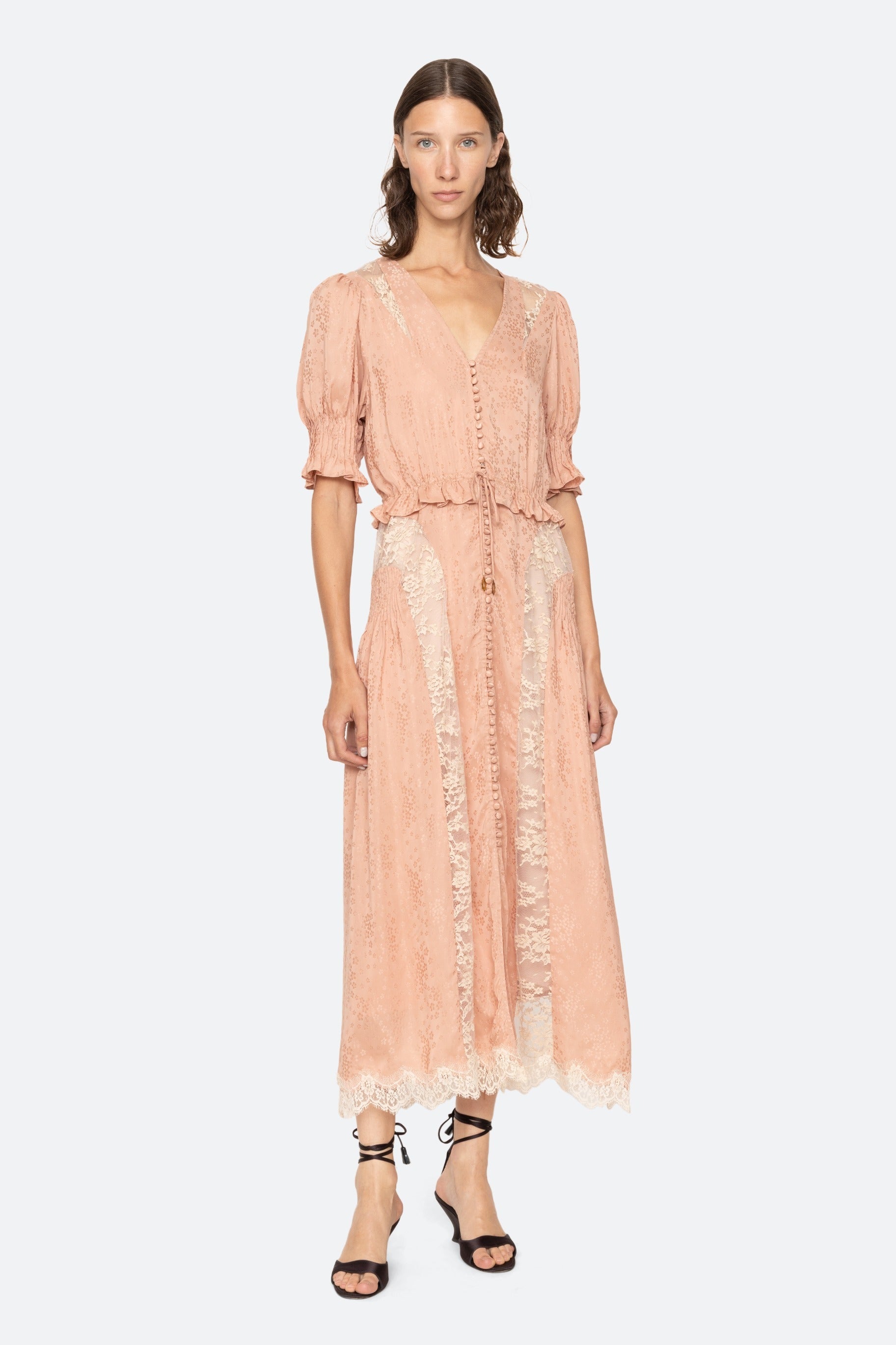 Sea New York Ethel Solid Puff Sleeve Midi Dress