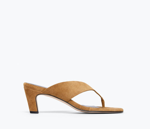 FRĒDA SALVADOR Kat Thong Sandal in Chestnut Suede