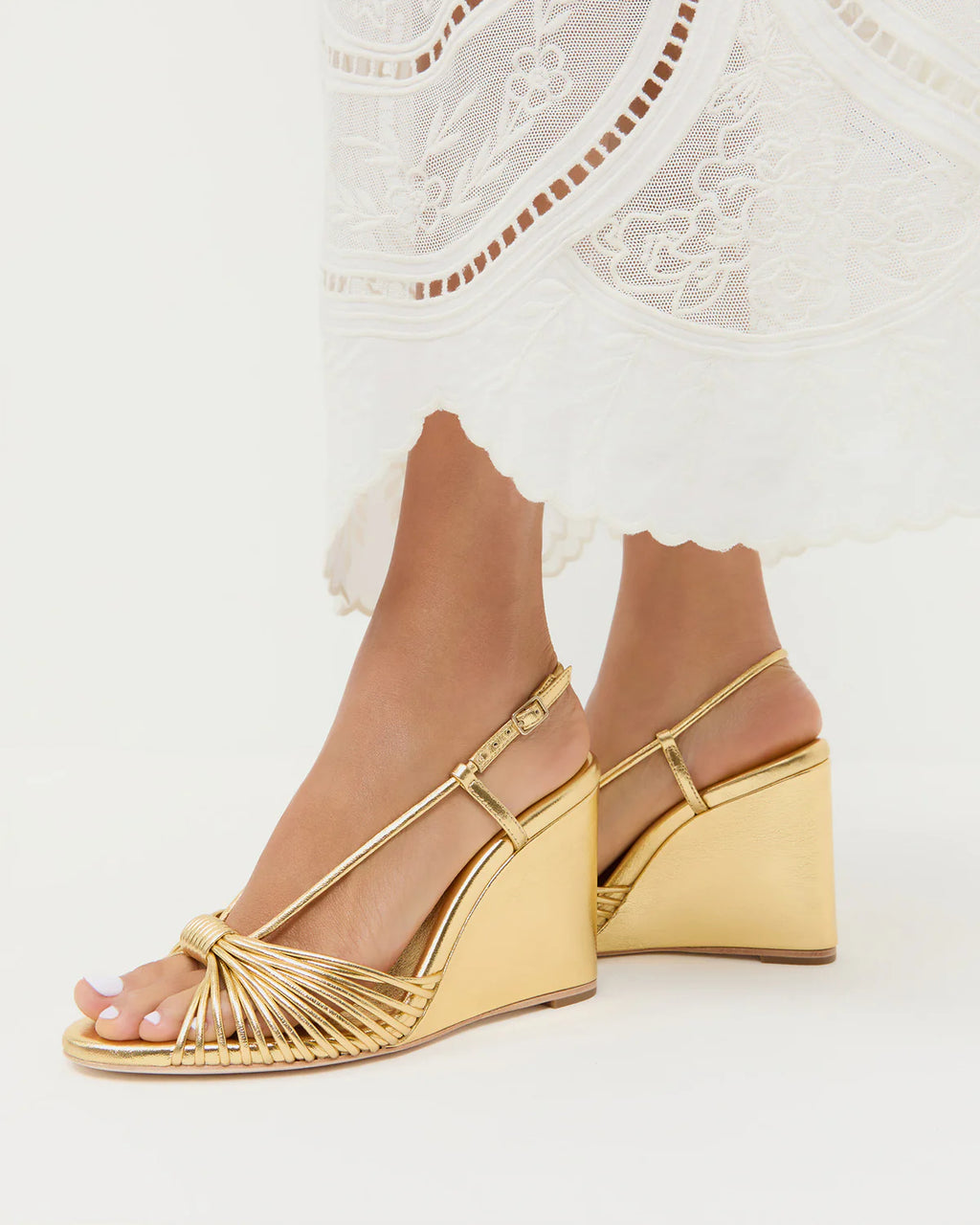 Loeffler Randall Marren Wedge Sandal in Gold Leather