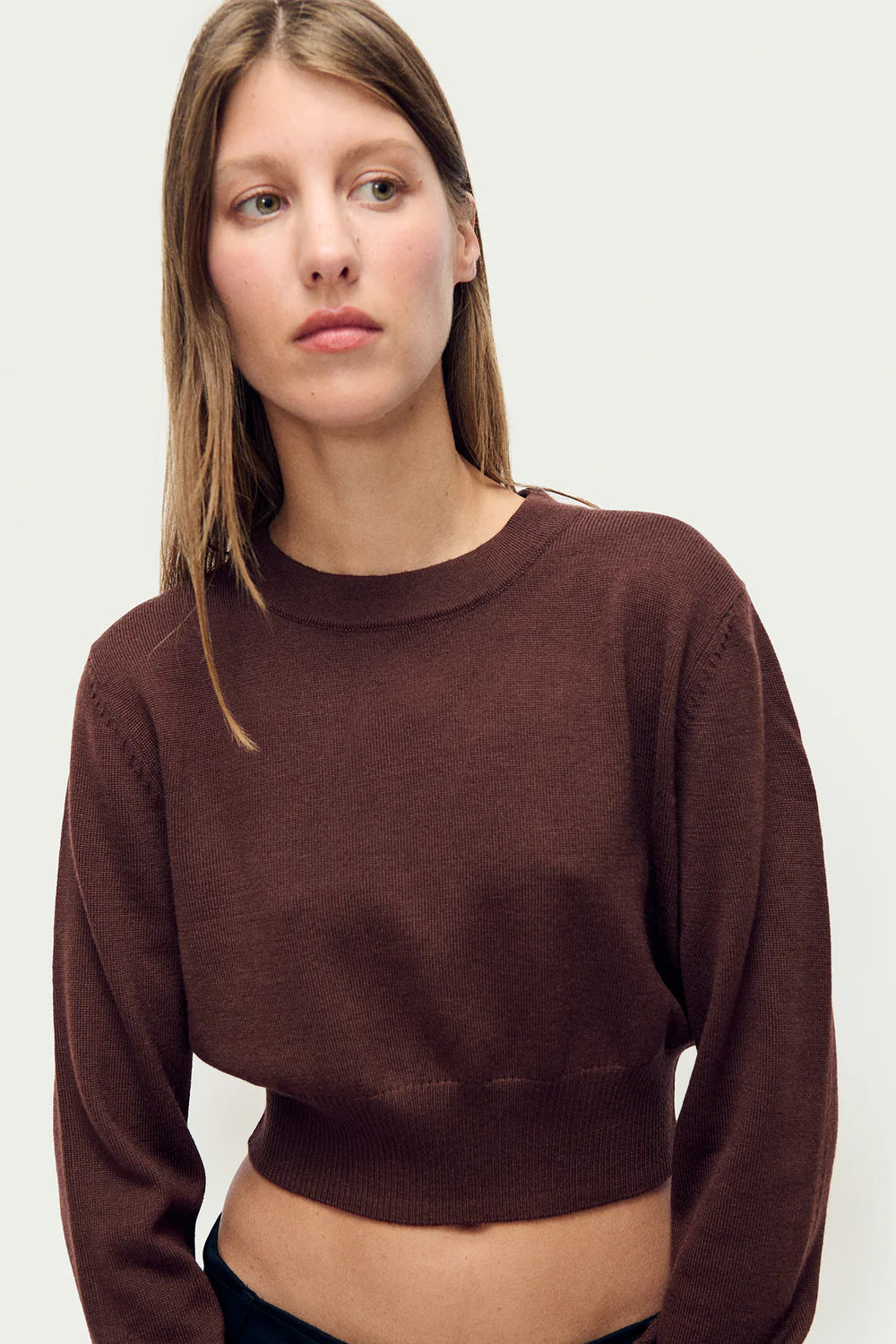 Silk Laundry Wool Cropped Crewneck in Root