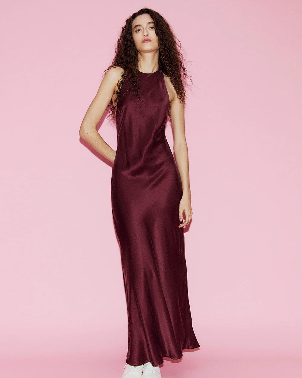 Silk Laundry Long Halter Dress in Deadleaf