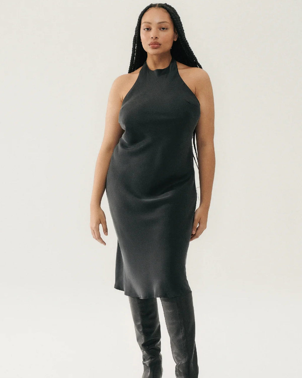 Silk Laundry Halter Dress in Black