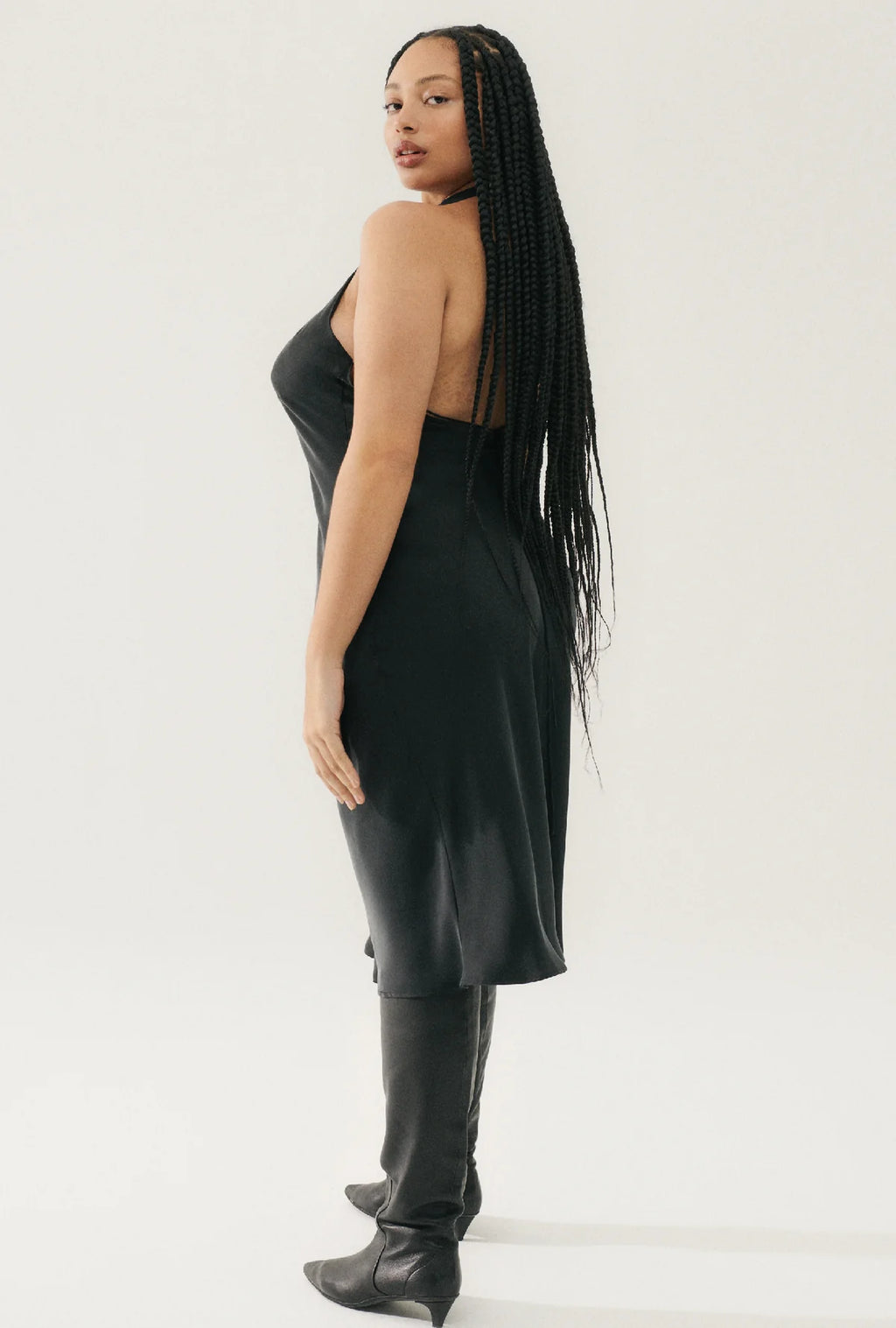 Silk Laundry Halter Dress in Black