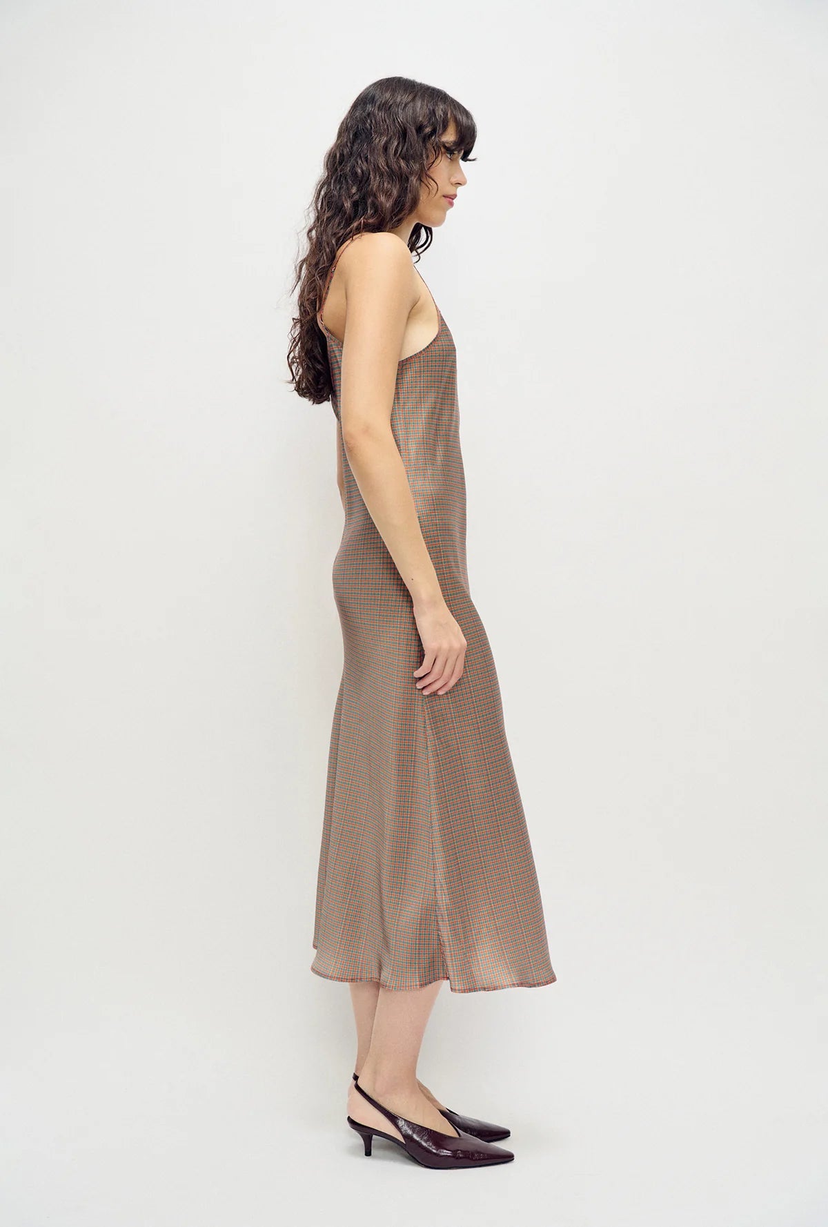 Silk Laundry 90s Slip Dress in Micro Plaid