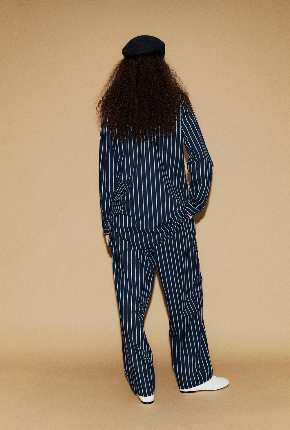 Silk Laundry Slouch Pants in Egret Stripe