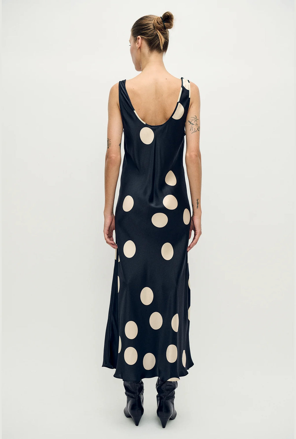Silk Laundry Scoop Neck Dress in Large Polka Dot