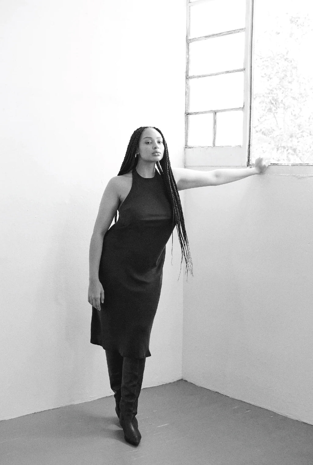 Silk Laundry Halter Dress in Black