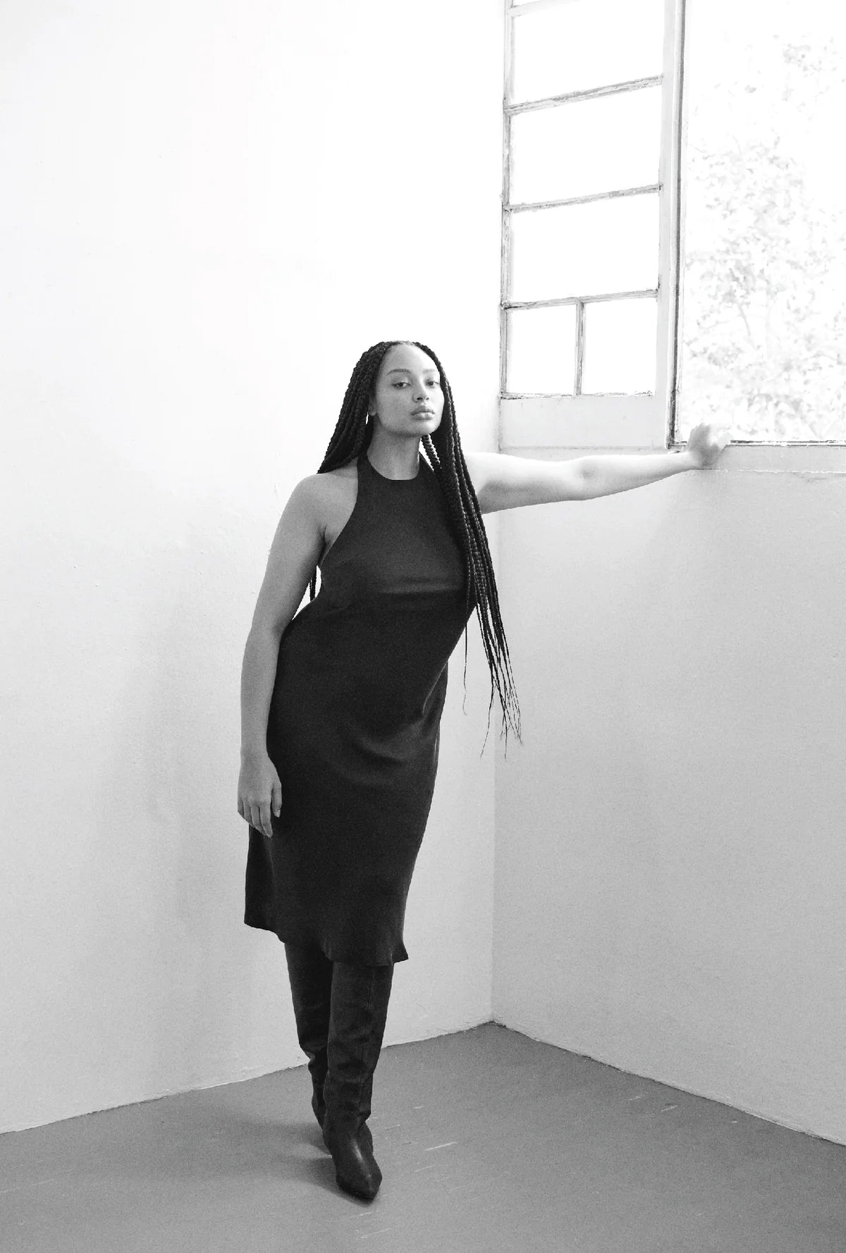 Silk Laundry Halter Dress in Black