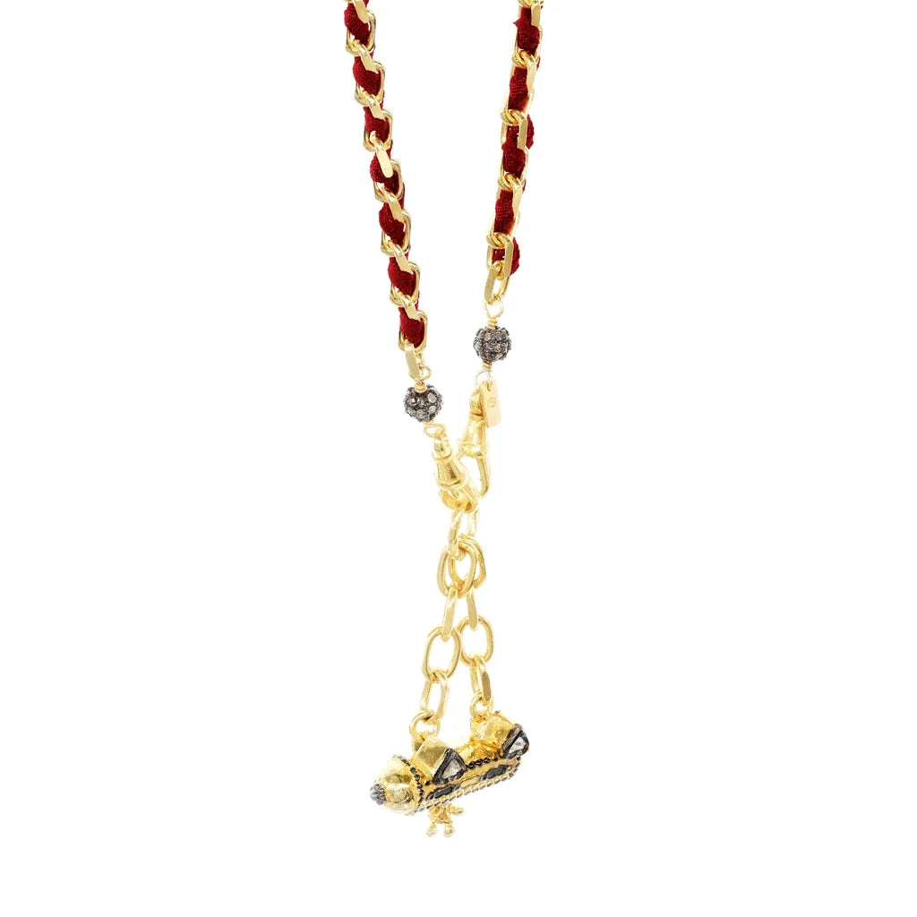 MLC Necklace in Gold Red with Detachable Decorative Pendant