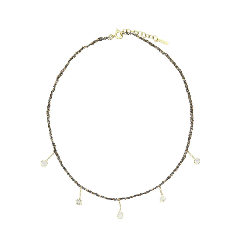 MLC Ruthenium Lurex Gold Necklace with Polki Diamonds