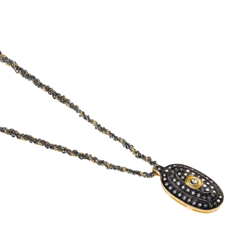 Marie Laure Chamorel Oxidized Ruthenium Medallion Necklace