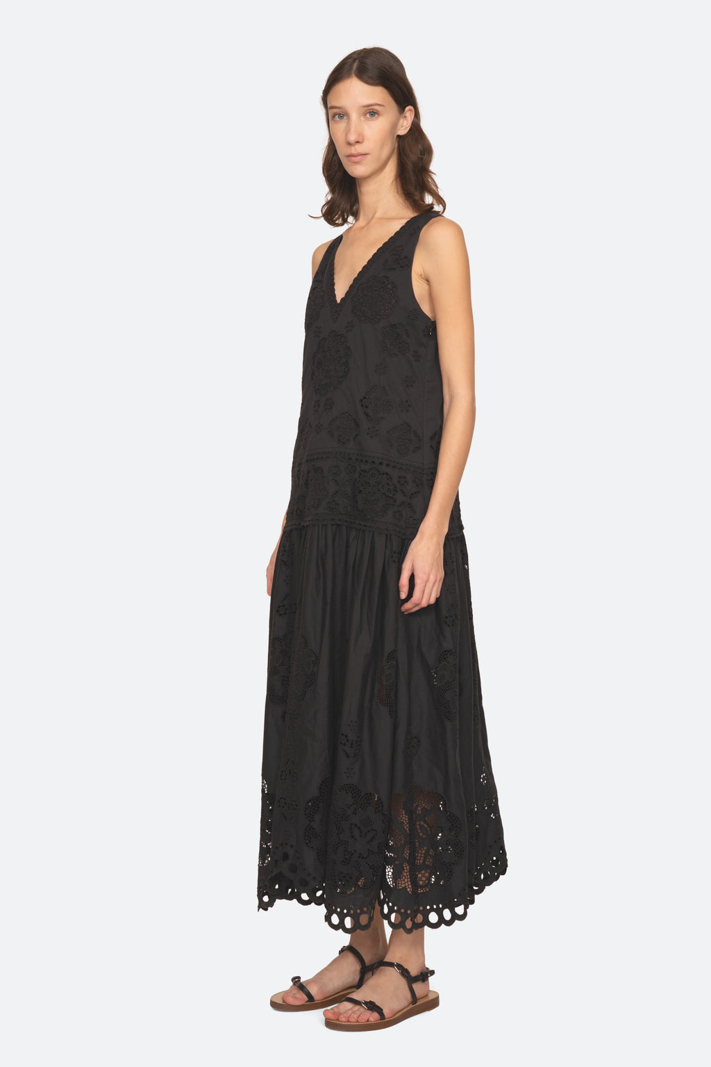 Sea New York Gardener Embroidery Maxi Dress in Black