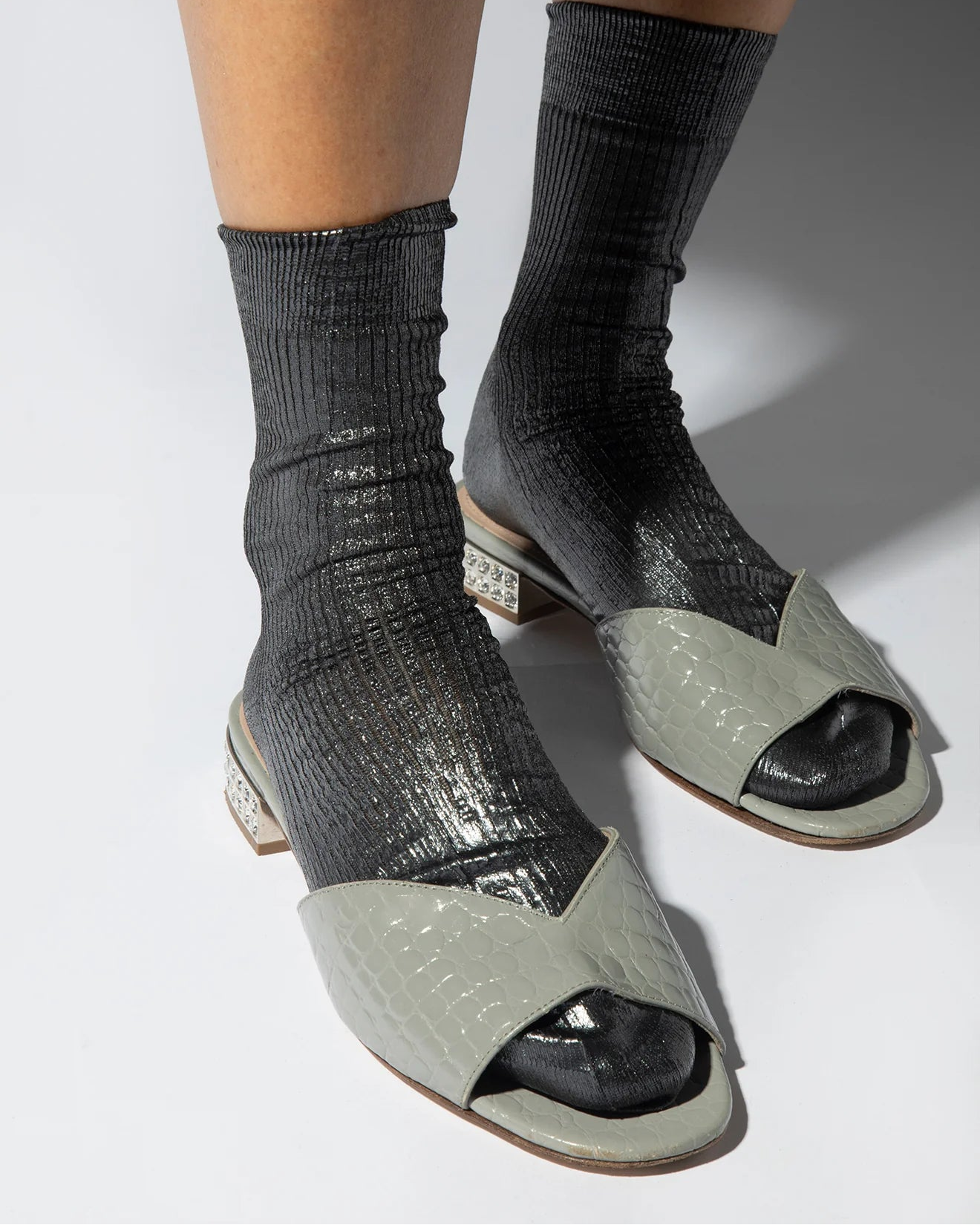 Maria La Rosa One Ribbed Laminated Socks in Black