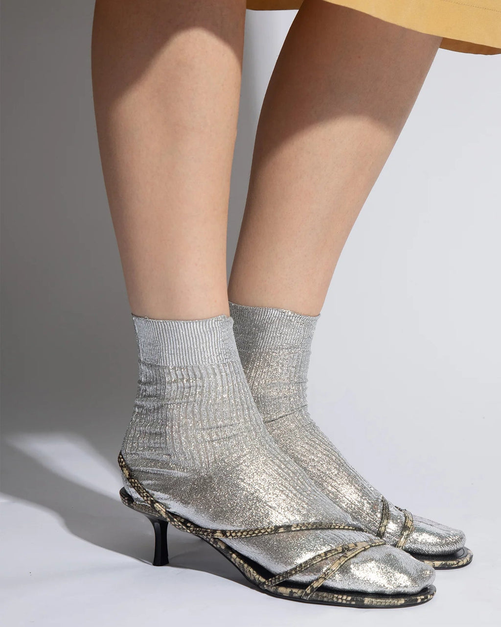 Maria La Rosa One Ribbed Laminated Socks in Silver