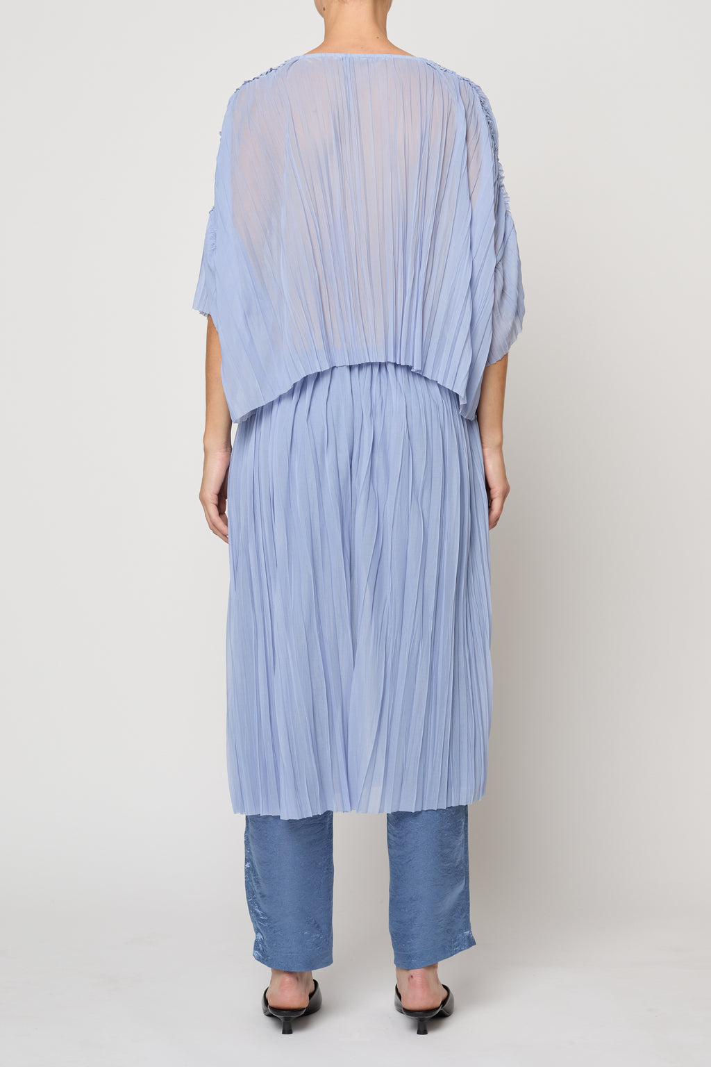 Atelier Delphine Flared Tee Random Pleats in Chambray Blue