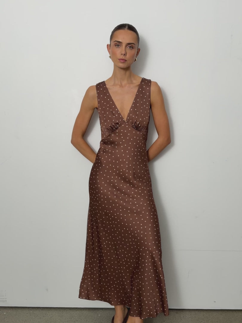 Kivari Edie Midi Dress in Brown