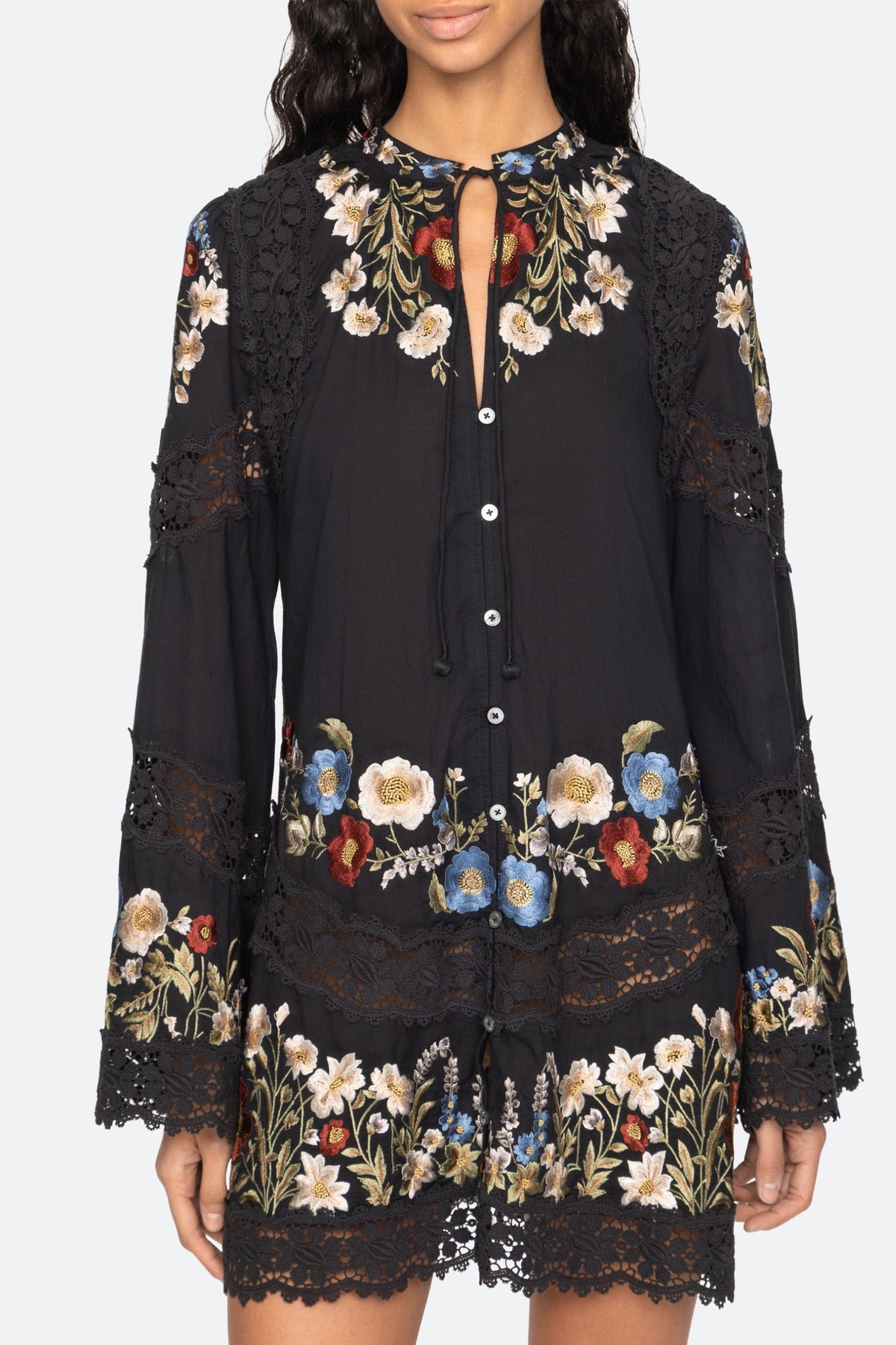 Sea New York Ruwa Embroidered Flare Mini Dress in Black