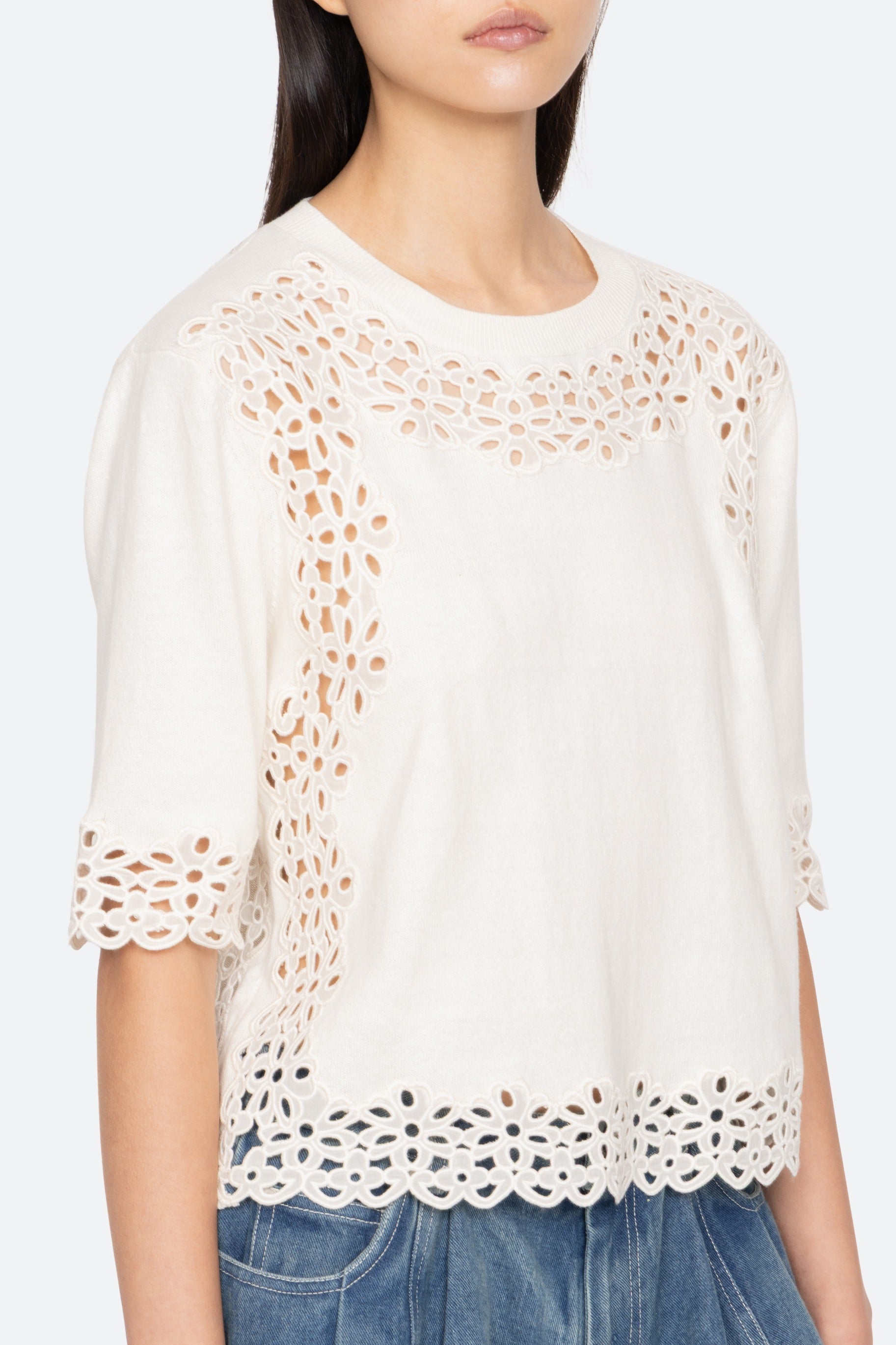Sea New York Leila Eyelet Short Sleeve Sweater