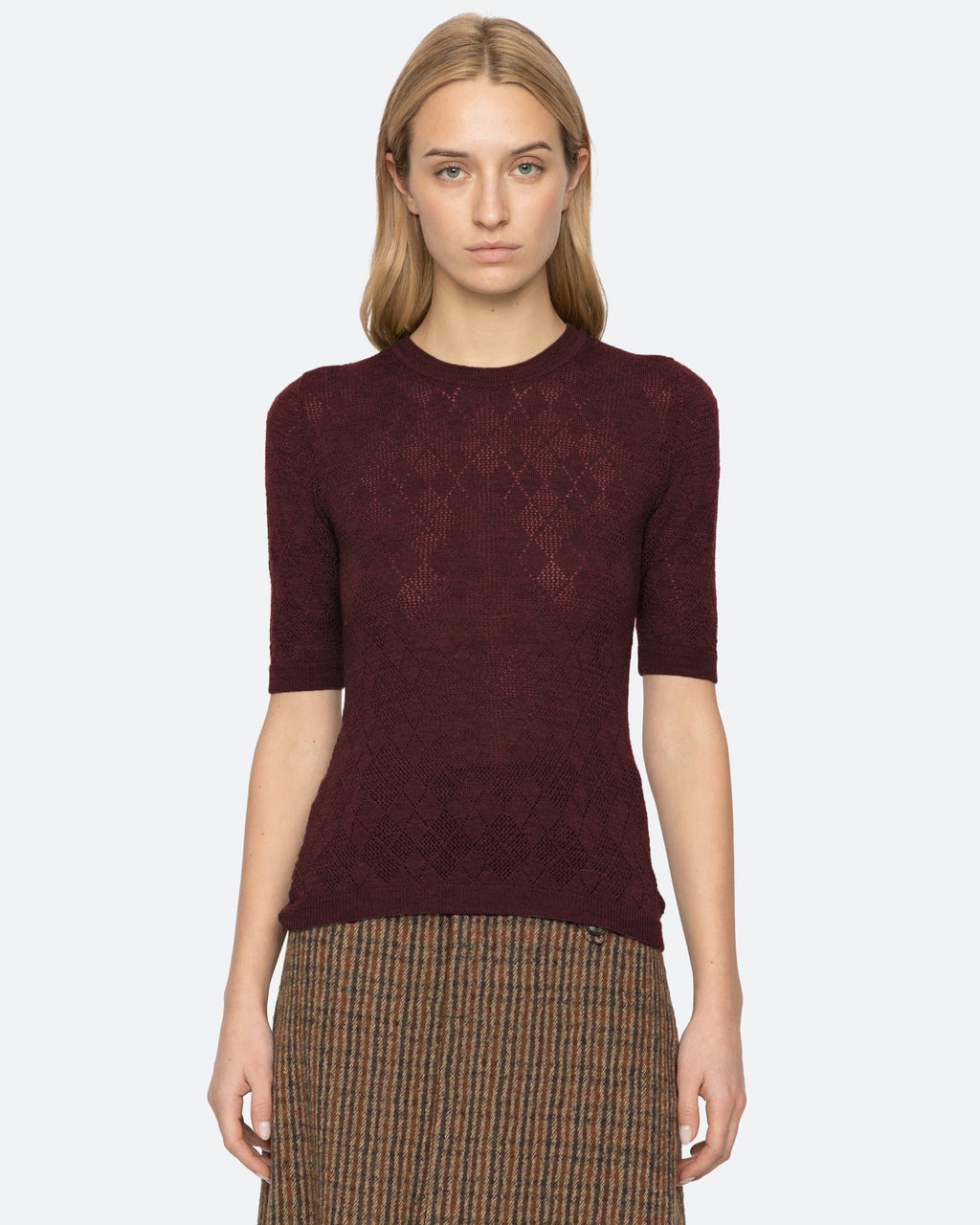 Sea New York Jane Argyle Crew Sweater in Burgundy