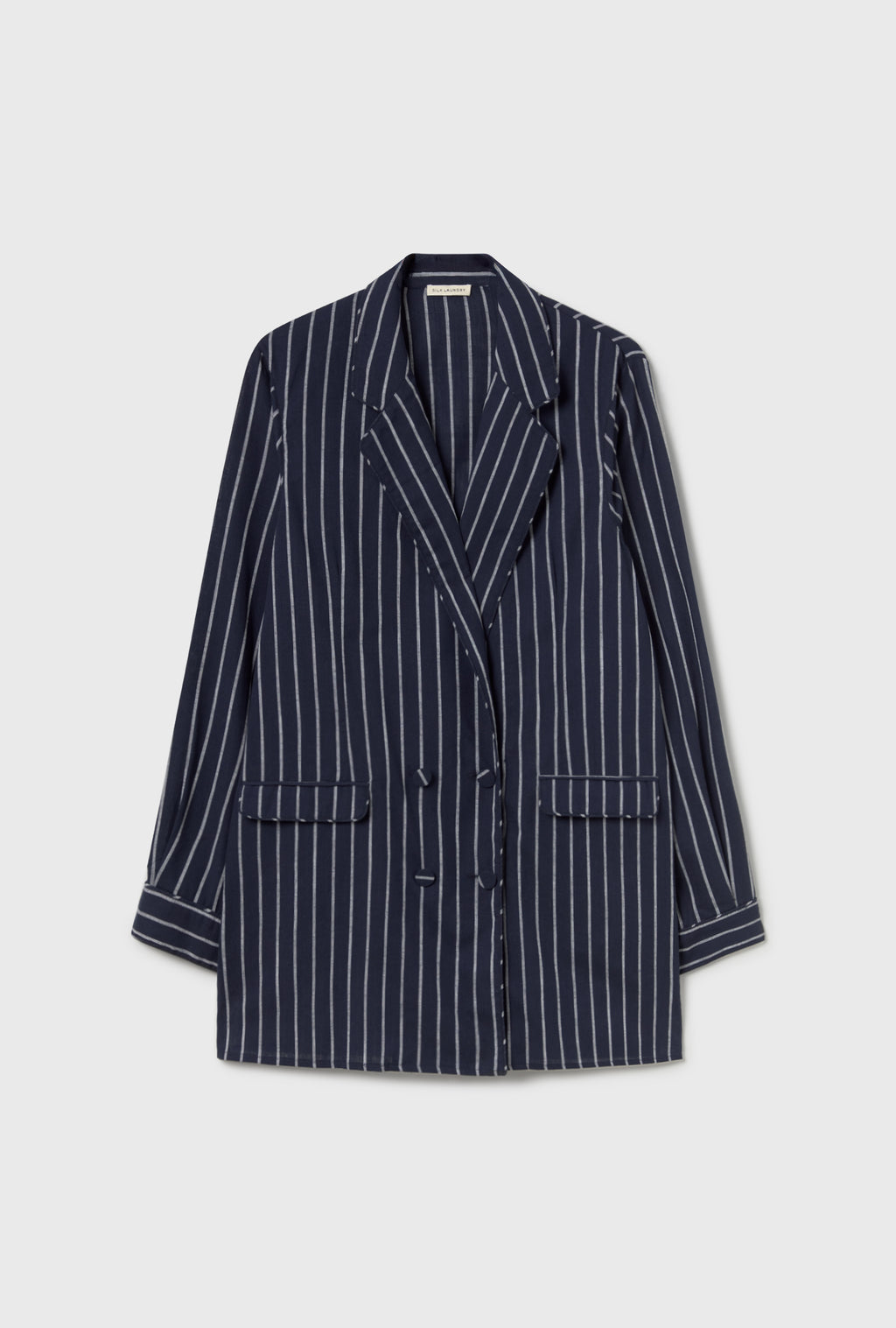 Silk Laundry Relaxed Blazer in Egret Stripe