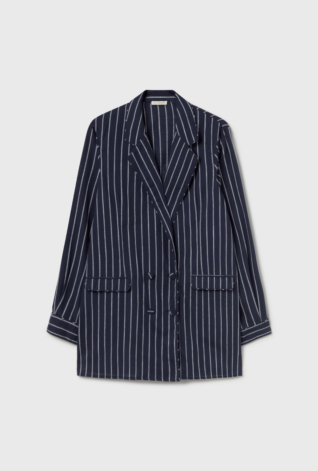 Silk Laundry Relaxed Blazer in Egret Stripe