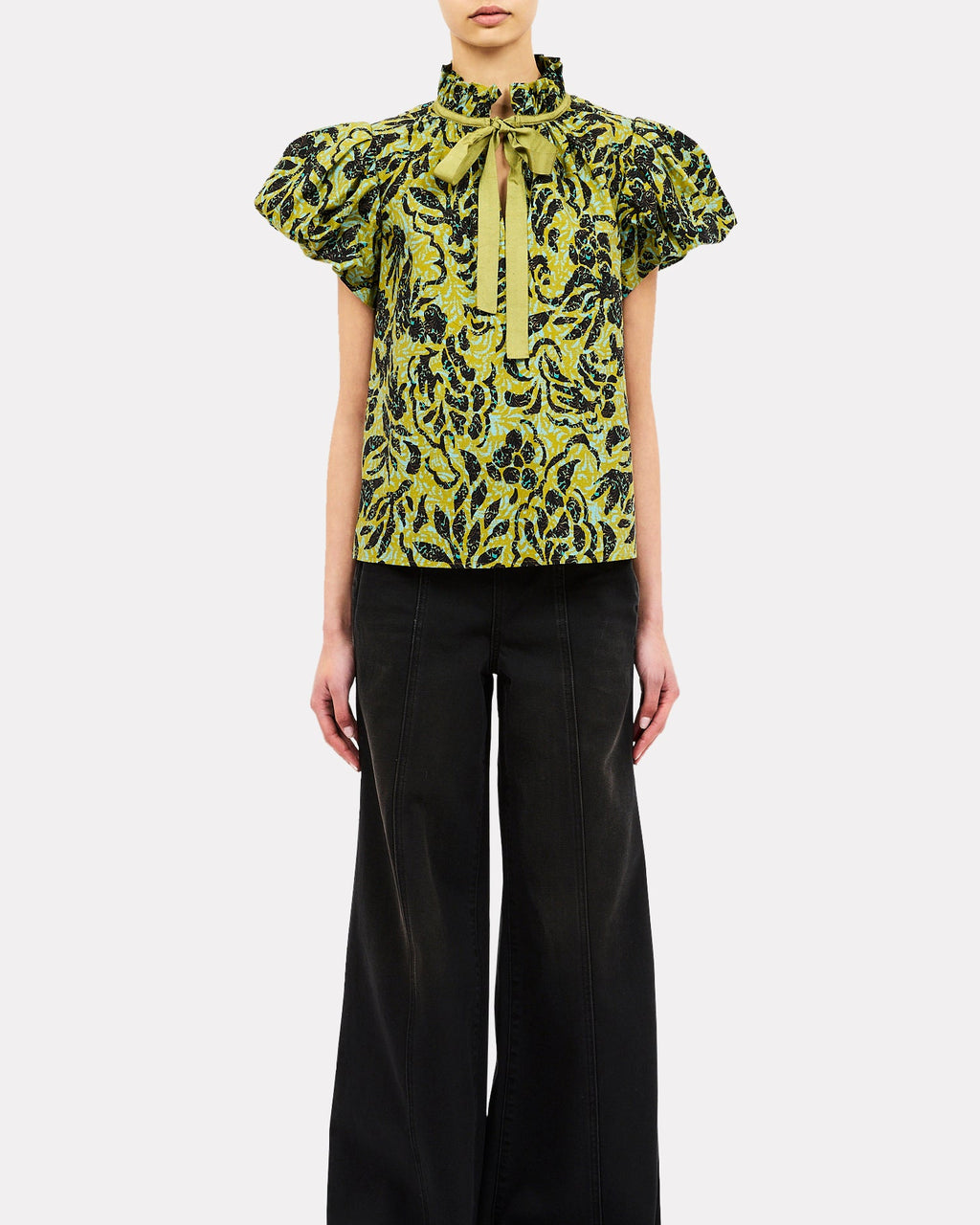 Ulla Johnson Estela Short Sleeve Top in Chartreuse