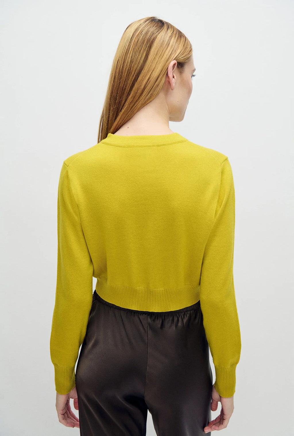 Silk Laundry Cropped Cardigan in Mustard Yellow