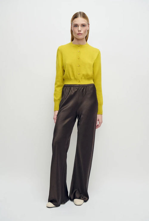 Silk Laundry Cropped Cardigan in Mustard Yellow