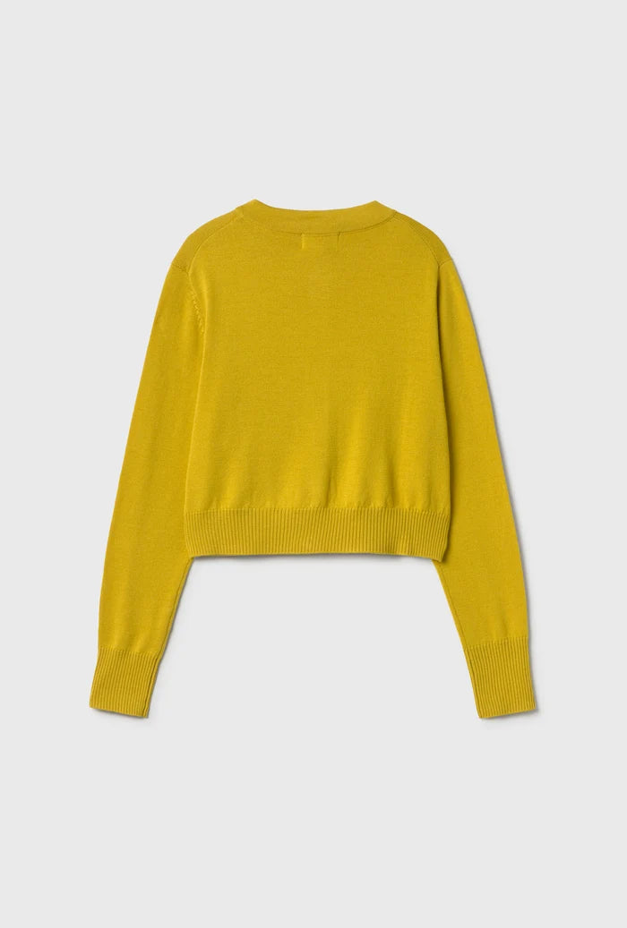 Silk Laundry Cropped Cardigan in Mustard Yellow