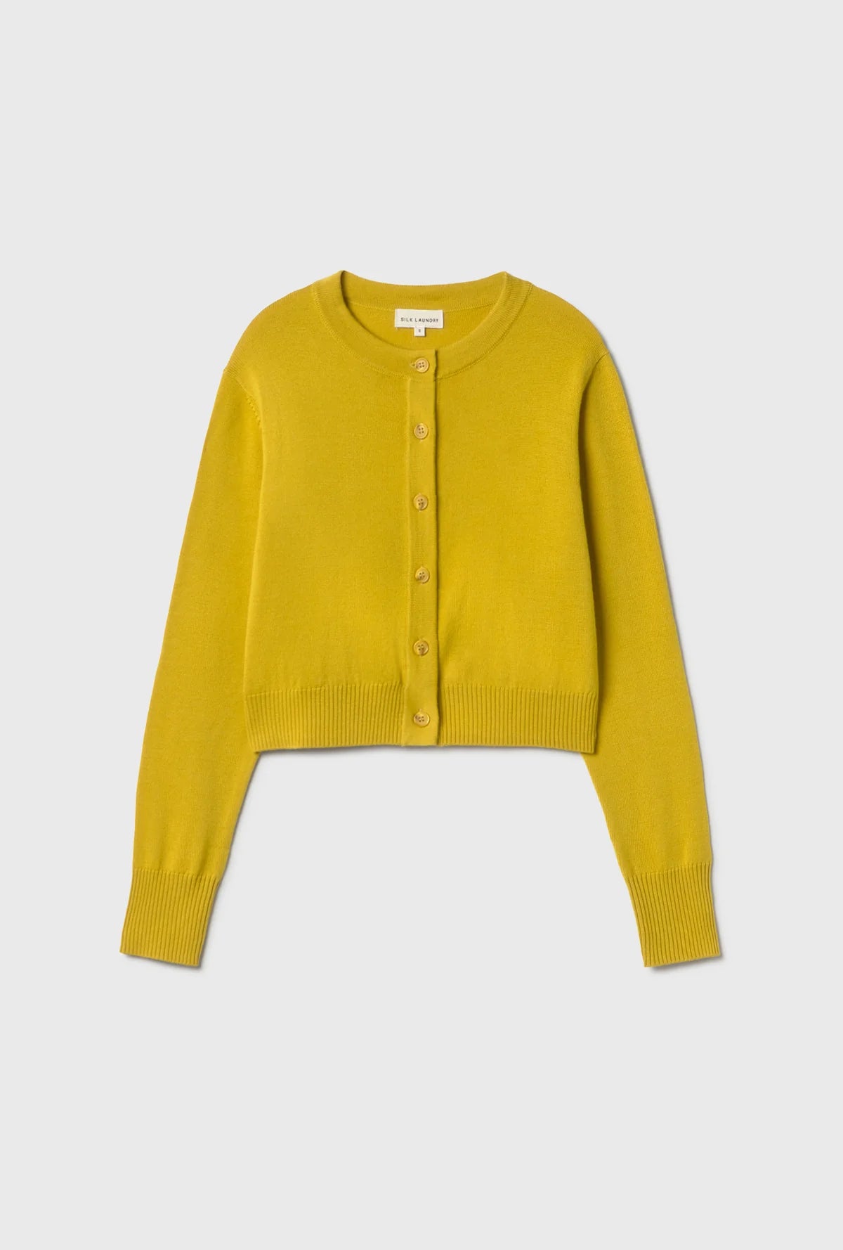 Silk Laundry Cropped Cardigan in Mustard Yellow