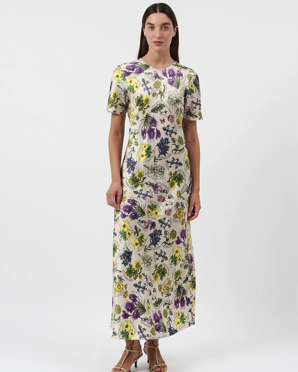 Silk Laundry Bias Cut Dress in Endangered Flowers