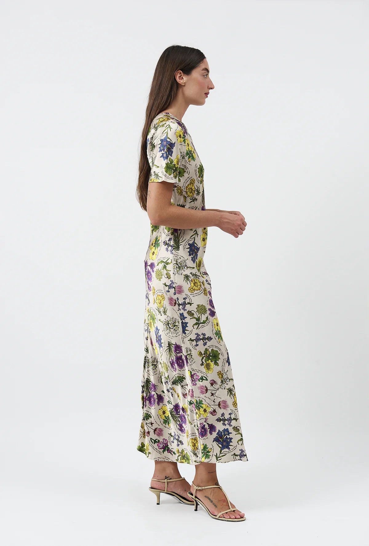 Silk Laundry Bias Cut Dress in Endangered Flowers