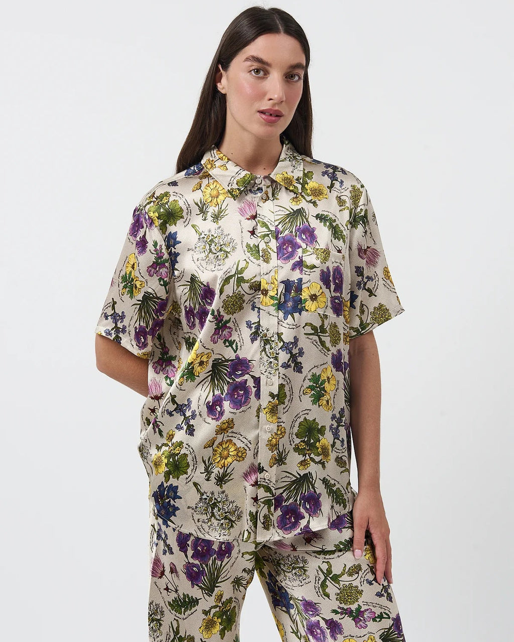 Silk Laundry Boyfriend Shirt in Endangered Flowers