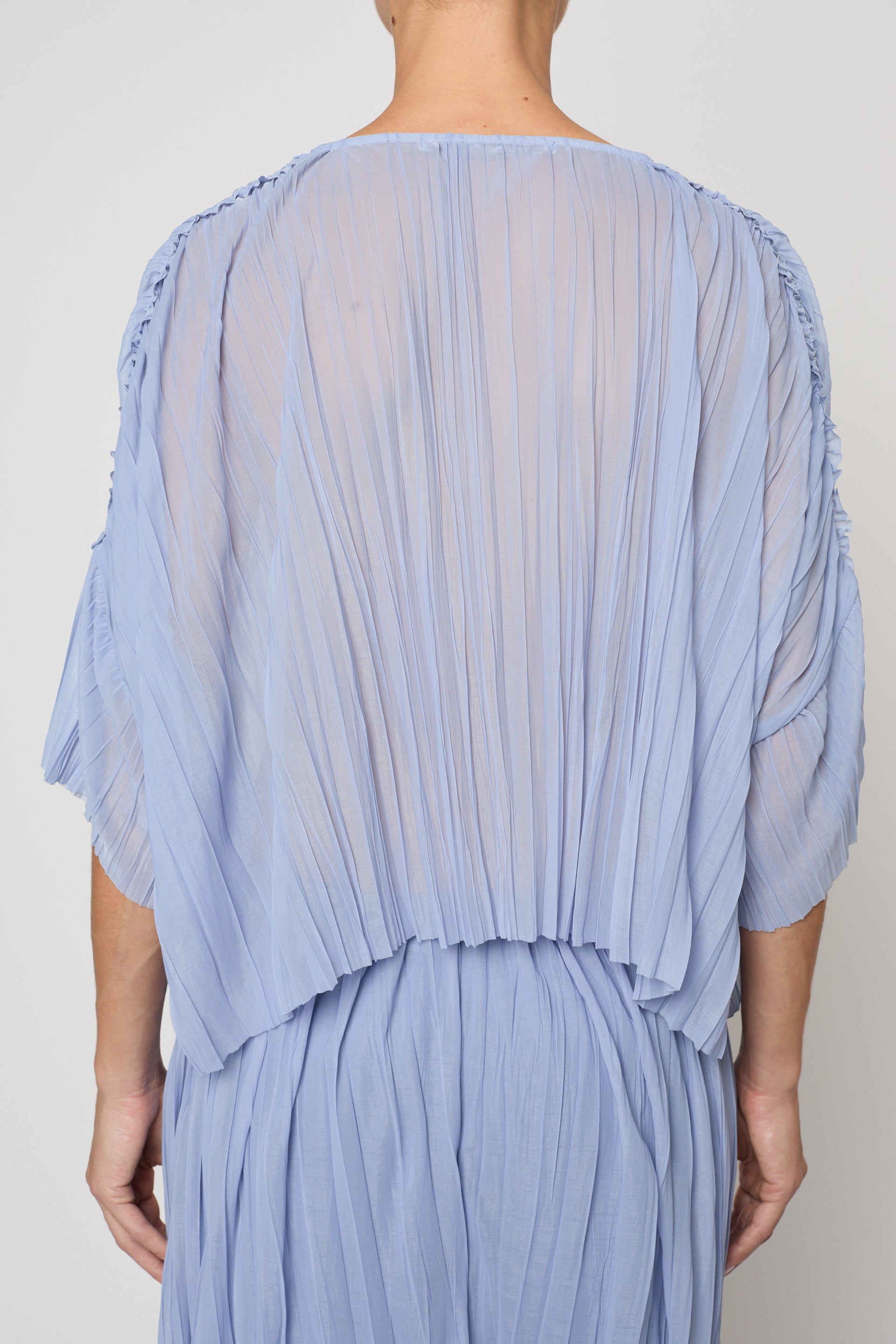 Atelier Delphine Flared Tee Random Pleats in Chambray Blue