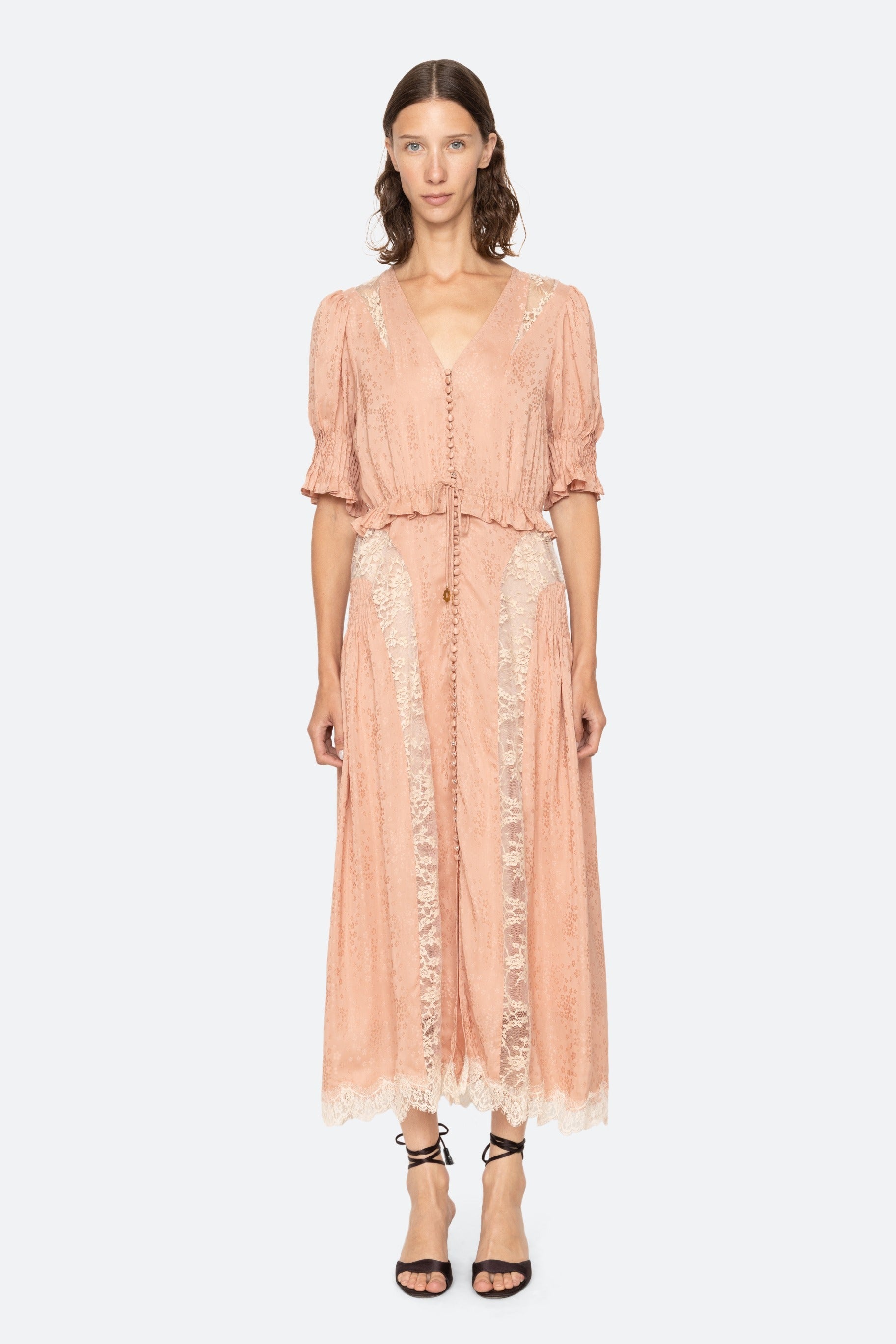 Sea New York Ethel Solid Puff Sleeve Midi Dress