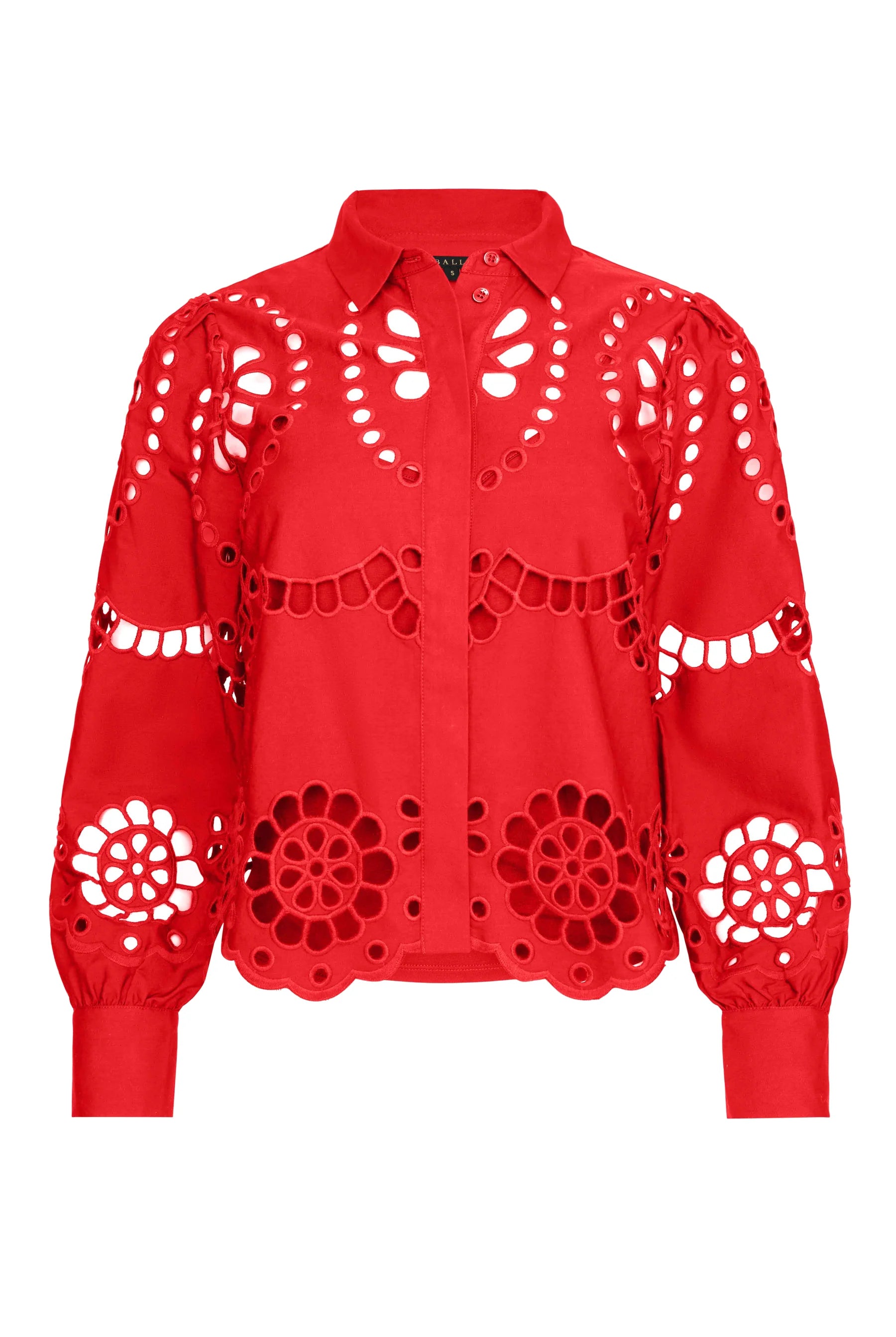 Caballero Emmie Long Sleeves Top in Poppy Red Eyelet Lace