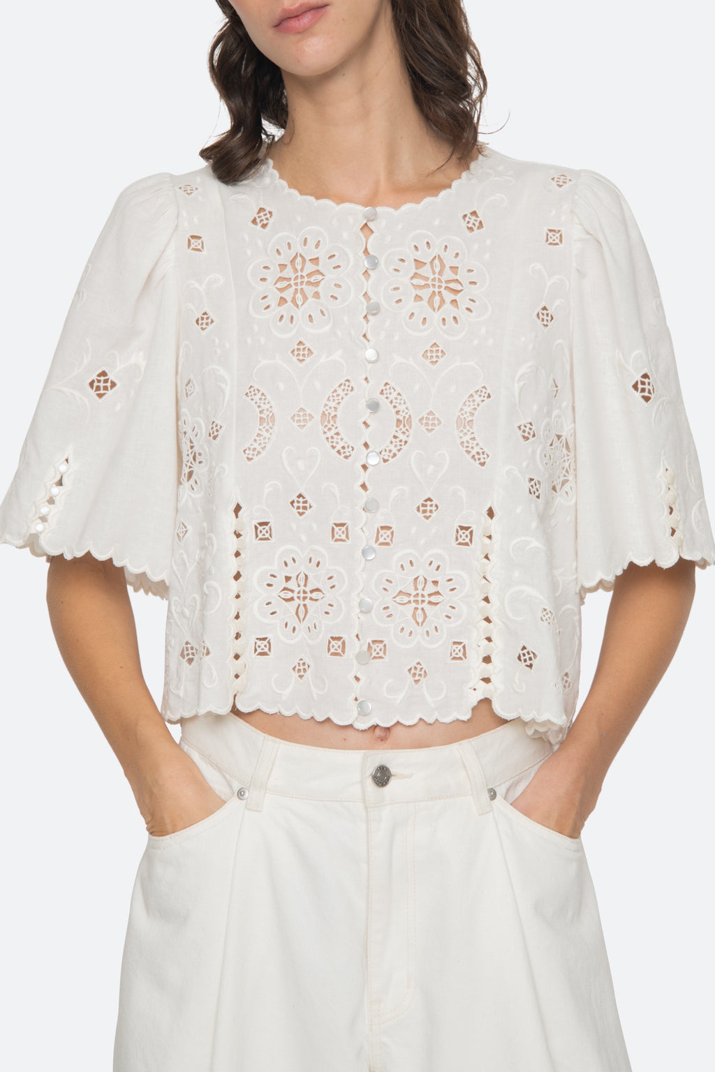 Sea New York Gardener Embroidery Top in White