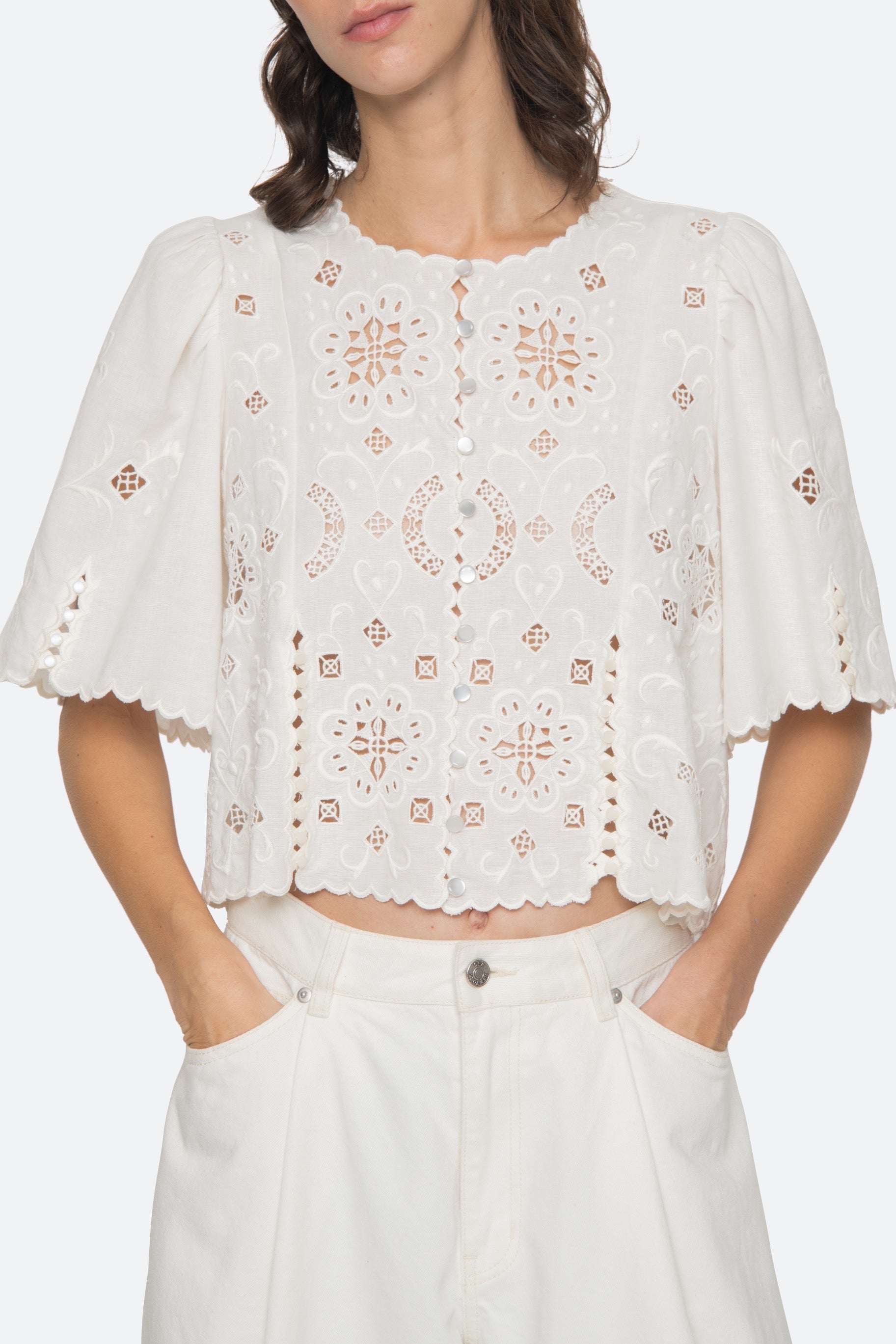 Sea New York Gardener Embroidery Top in White
