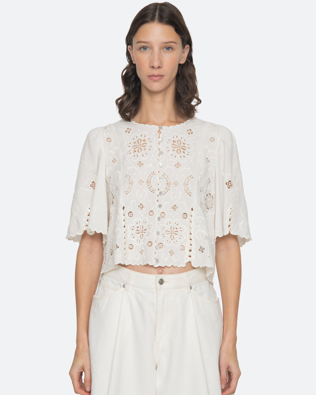 Sea New York Gardener Embroidery Top in White