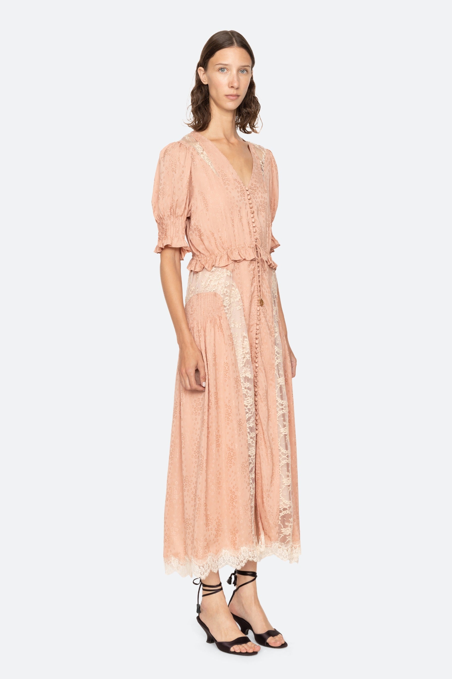 Sea New York Ethel Solid Puff Sleeve Midi Dress