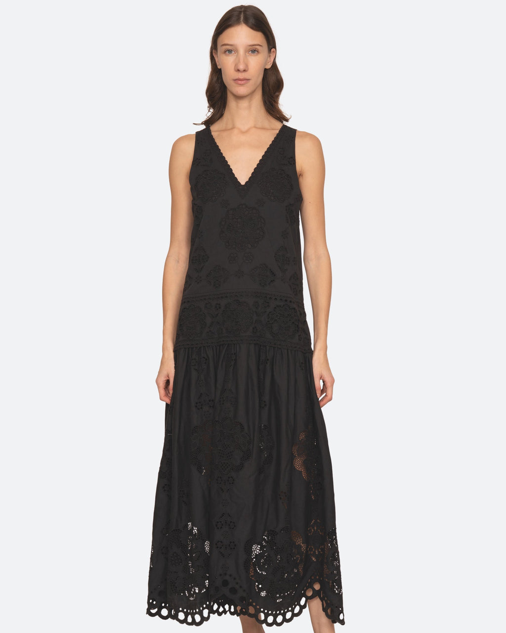 Sea New York Gardener Embroidery Maxi Dress in Black