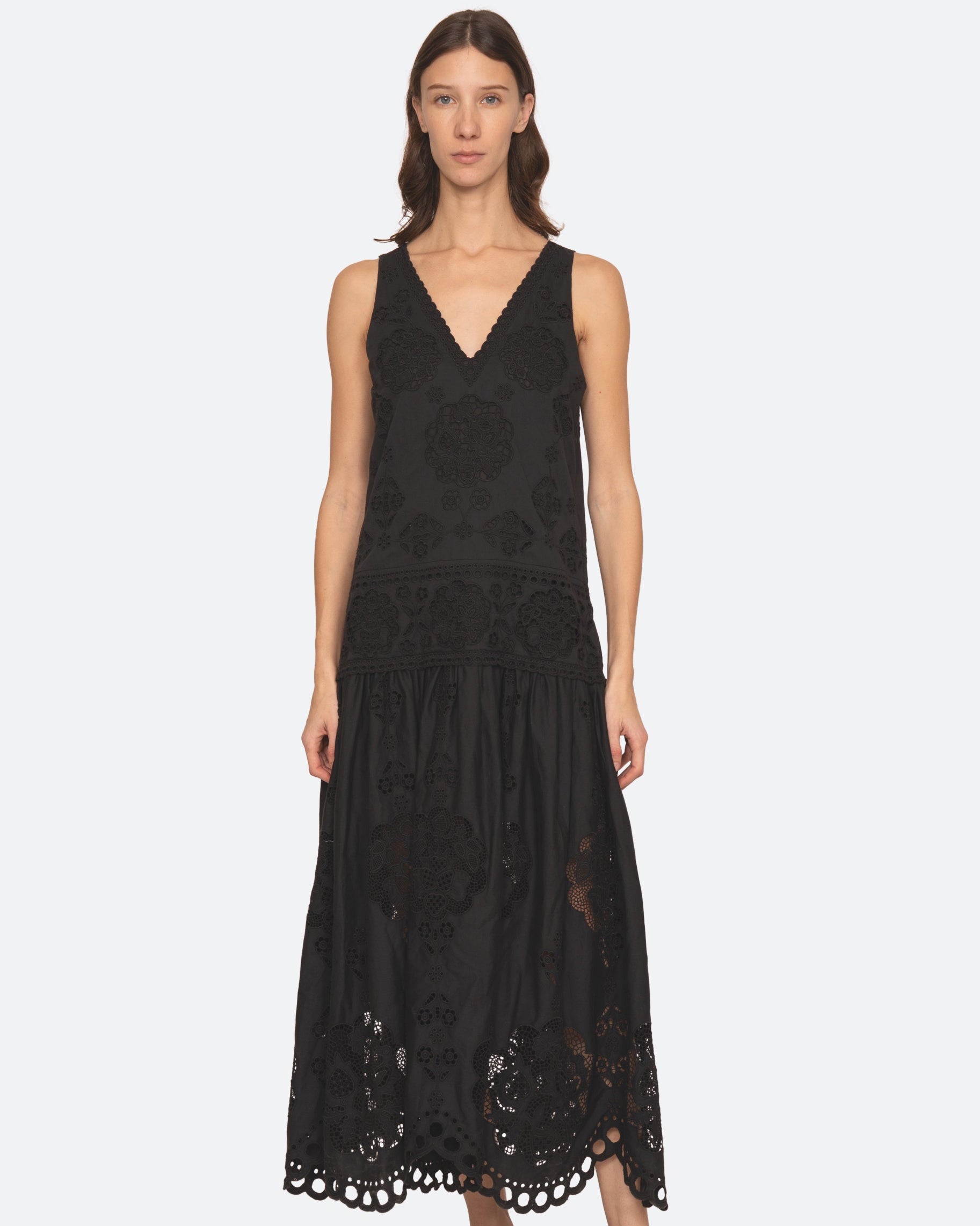Sea New York Gardener Embroidery Maxi Dress in Black