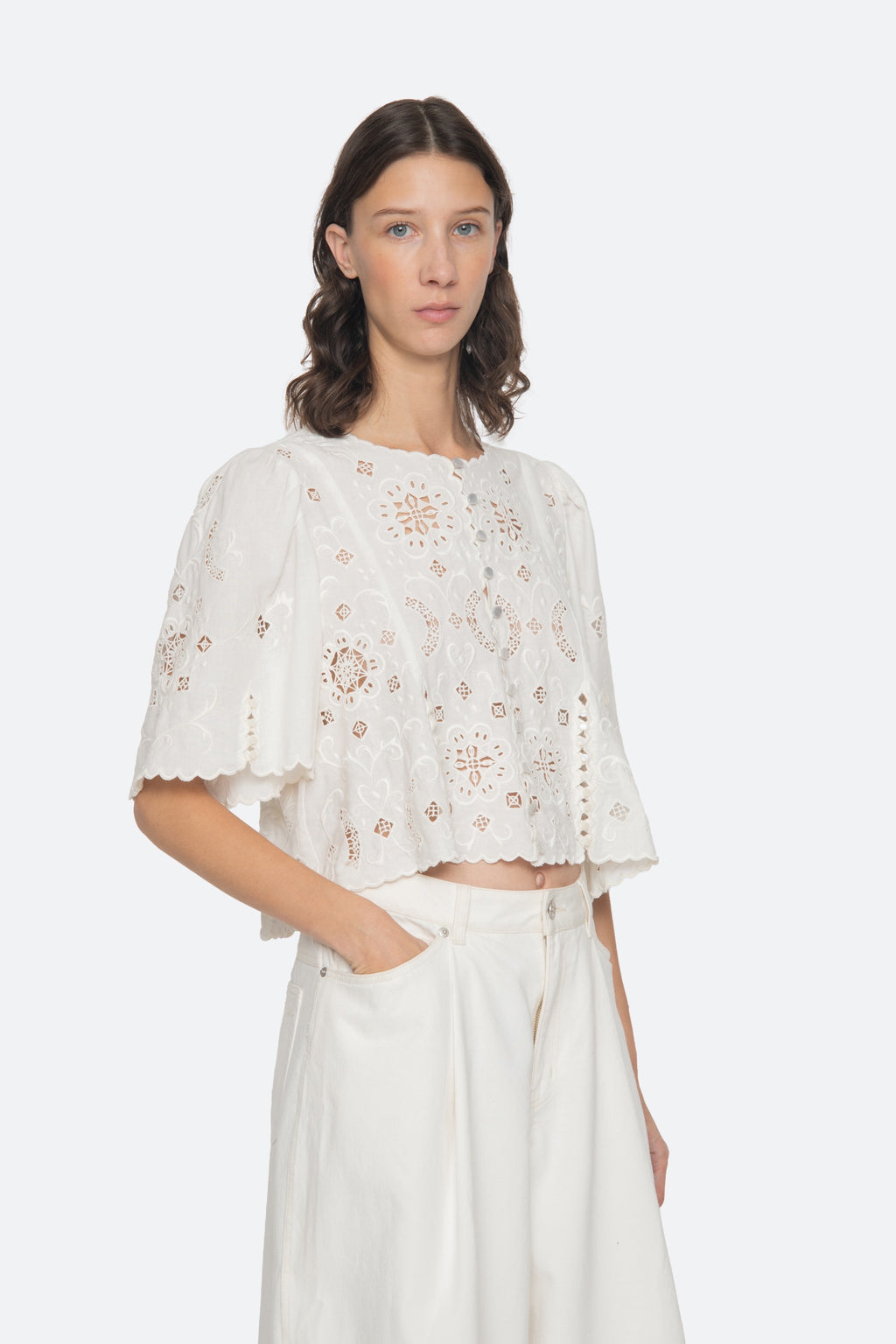 Sea New York Gardener Embroidery Top in White